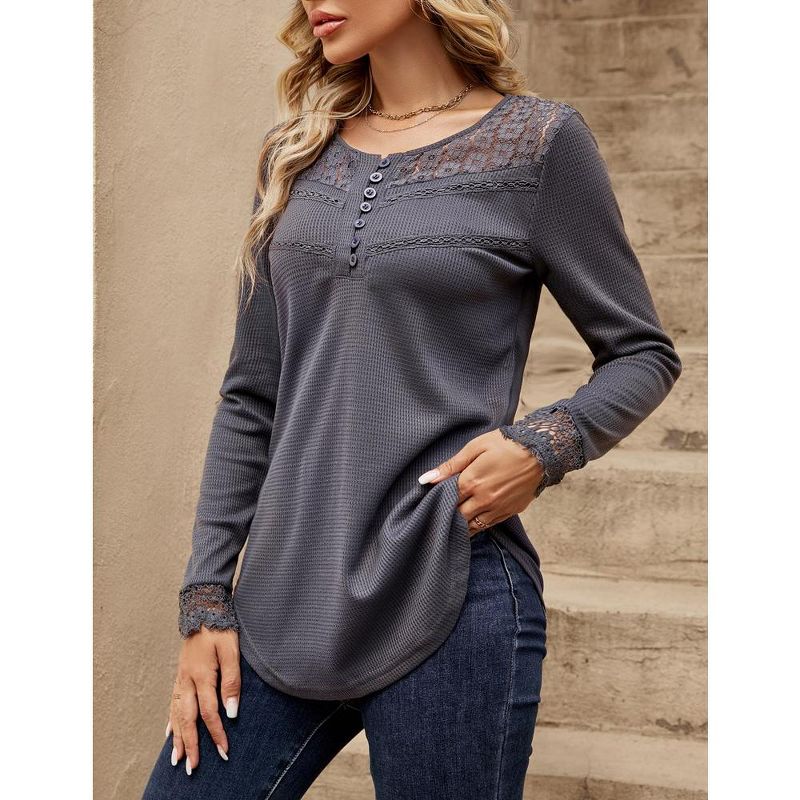 Women's Causal 3/4 Sleeve Tunic Tops V Neck Lace Crochet Blouse Pleated Peplum Flowy Shirts, 4 of 6