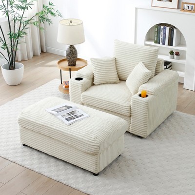 UPHA Modern Single Sofa Chair – Reading Chair with Ottoman, Wide Seat & Extra-Wide Armrests for Bedroom & Living Room