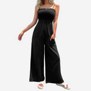 AGSTA Air Essentials Jumpsuit for Women The Air Essentials Jumpsuit  Sleeveless Belted Wide Leg Pant Romper (Color : Rose Gold, Size : 2XL)