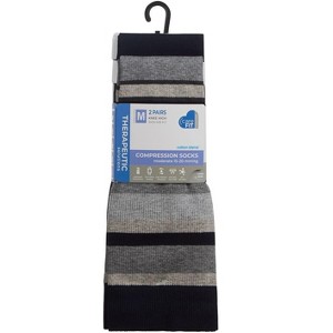 MeMoi 2 Pair Pack Stripe Tipped Solid Cotton Blend Graduated Compression Socks - 1 of 2