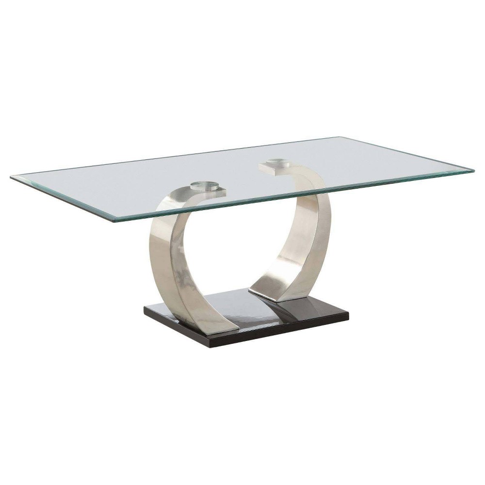 Photos - Coffee Table Coaster Pruitt Modern Glass Top  Clear /Satin