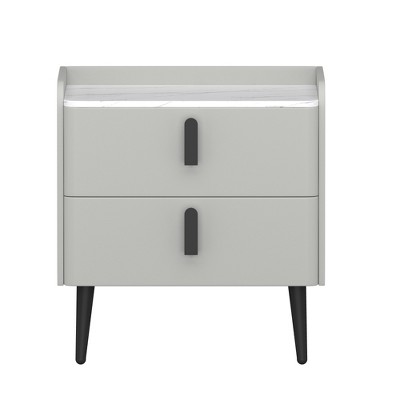 Lirago Gray Nightstand with 2 Drawers Marble-Pattern End Table 20.16"H x 19.54"D x 19.88"W