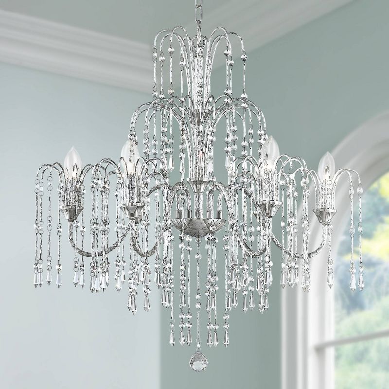 Vienna Full Spectrum Crystal Rain Chrome Chandelier 29" Wide Modern Curved Arm 6-Light Fixture for Dining Room House Kitchen Island Entryway Bedroom, 2 of 10