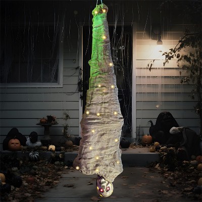 Joyfy 65" Halloween Hanging Cocoon Corpses Props Outdoor Decor, Corpses Skeleton with Lights&LED Eyes&Spooky Sound for Yard, Haunted House, Graveyard