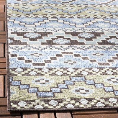 Blue and Cream Synthetic Stain-Resistant Indoor/Outdoor Rug