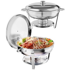 Chafing Dish Buffet Set , Round Stainless Steel Food Warmers with Water Pan, Lid, Frame, Fuel Holder for Catering and Parties - 1 of 4