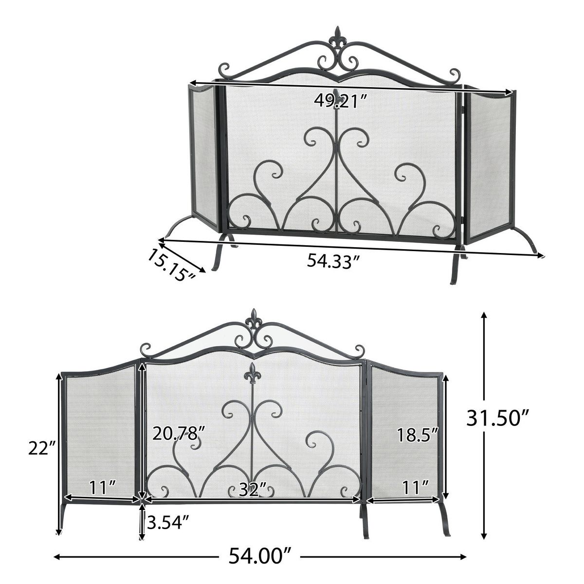 Christopher Knight Home Aomi Mid-Century Modern Iron 3-Panel Fireplace Screen - thumbnail 3