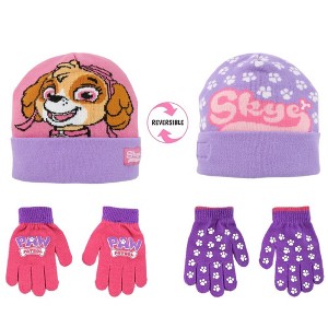 Paw Patrol Girls Reversible Winter Hat and Mittens/Gloves Set, Ages 2-7 - 1 of 4