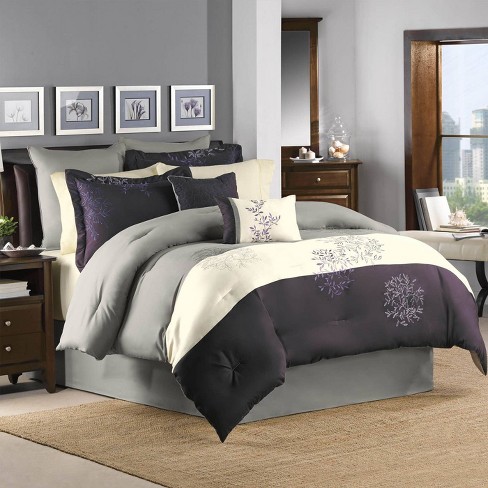 Purple and black queen deals comforter set