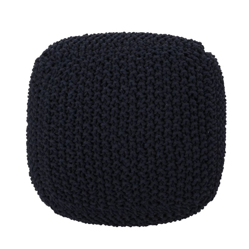 Pim Modern Knitted Cotton Cube Pouf Dark Blue - Christopher Knight Home, 4 of 8