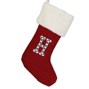 Personalization Mall Farmhouse Initial Red Christmas Stocking, Ivory Faux Fur - 1 of 2