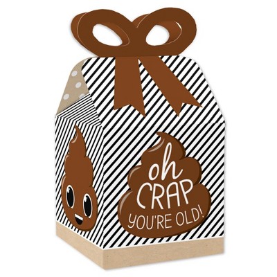 Big Dot of Happiness Oh Crap, You're Old - Square Favor Gift Boxes - Poop Birthday Party Bow Boxes - Set of 12