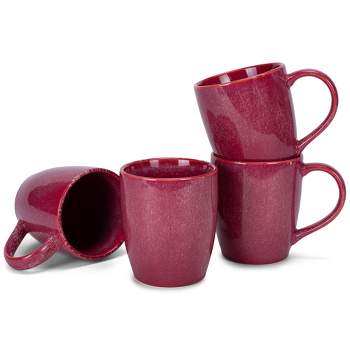 Elanze Designs Reactive Glaze 17 ounce Ceramic Curved Body Mugs Set of 4, Maraschino Red