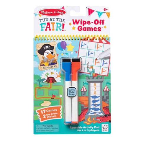 Melissa & Doug Game On Reusable Games Wipe-Off Dry-Erase Travel Activity Pad Game 