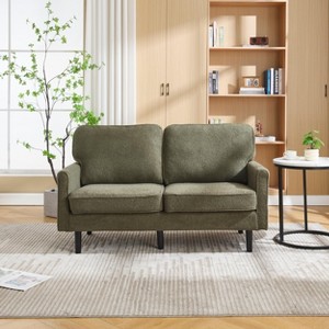 MOONMISS Mid Century 2 Seater Sofa PU and Boucle Couches for Living Room, Small Couch with USB & Removable Pillow Cover - 1 of 4