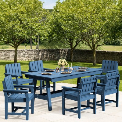 Hyleory HDPE Outdoor Dining Set, 7-Piece Patio Table and Chairs Set, Weather-Resistant Dining Furniture for Garden, Deck, or Patio