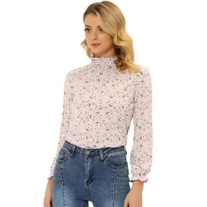 Allegra K Women's Boho Vintage Ruffled Neck Keyhole Back Floral Blouse - 1 of 4