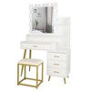 Karl Home | White Makeup Vanity Set With 9 LED Bulbs, Cushioned Stool, 3 Storage Shelves And 4 Drawers - 4 of 4