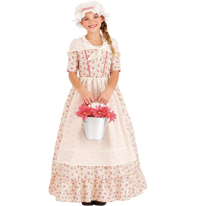 HalloweenCostumes.com Small Girl Colonial Girl Kid's Costume, White/Pink/Pink, 3 of 4