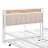 Full Size Metal Platform Bed Frame with Twin size trundle, Upholstered headboard, Sockets, USB Ports and Slat Support, No Box Spring Needed - 3 of 4