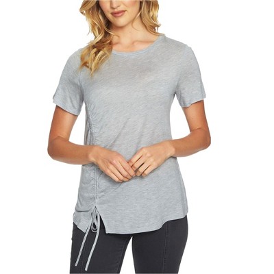 1.STATE Womens Cinched Asymmetrical-Hem Basic T-Shirt