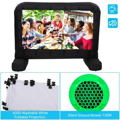 16ft Black Inflatable Outdoor Movie Projector Screen with Quiet Air Blower