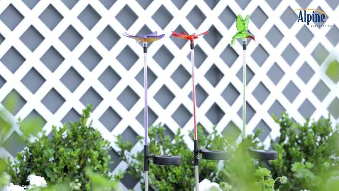3pc Butterfly, Hummingbird, and Dragonfly Solar Fiber LED Pathway Garden Stakes - Alpine Corporation, 2 of 12, play video