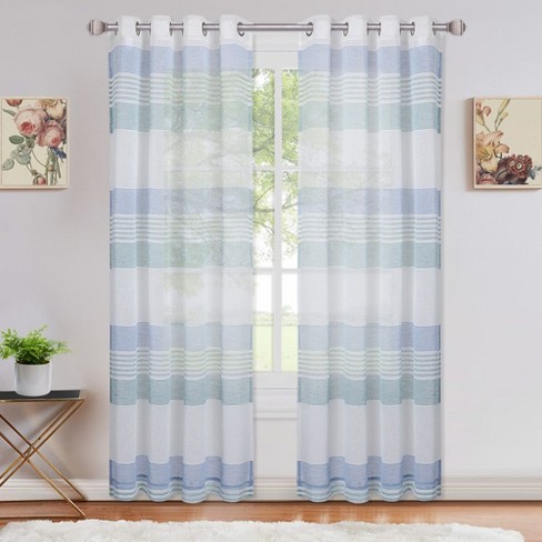 Trinity Farmhouse Striped Voile Semi Sheer Curtains, 52