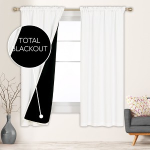 Deconovo ModernLuxury 100% Full BlackOut SatinRodCurtains For LivingRoom or BedRoom 2Panels - 1 of 4