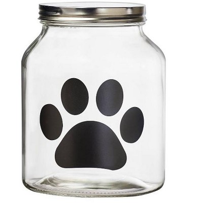 Amici Pet Buddy Paw Chalkboard Medium Glass Treats Storage Canister, 108 oz. , Clear w/ Black Paw & Silver Lid