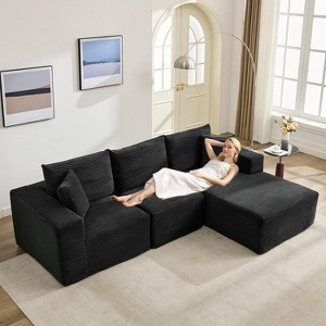 Modular Sectional Sofa, Corduroy L-Shaped Sofa with Deep Seat & Throw Pillows, Comfy Cloud 3-Seater Couch with Chaise, Memory Foam Couch - 1 of 4