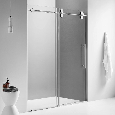 Serene Valley 60 x 74 Inch Big Roller Frameless Sliding Stainless Steel Shower Door with Superclear 3/8 Inch Tempered Glass, Chrome