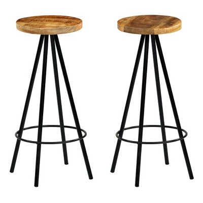 vidaXL Bar Stool Set of 2 Natural wood and black