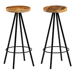 vidaXL Bar Stool Set of 2 Natural wood and black - 1 of 2