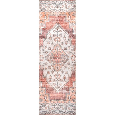 Rust Medallion Machine Washable Runner Rug