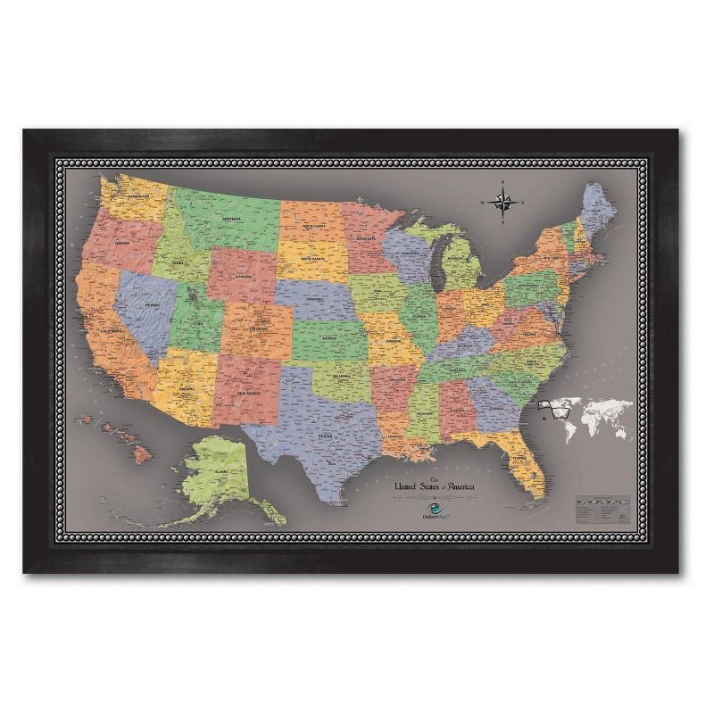 Home Magnetics Standard US Map - Gray, Interactive Travel Wall Art, Magnetic, Framed, Educational, 1 of 7