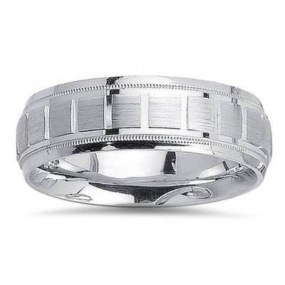 Pompeii3 Mens 7mm 14K White Gold Hand Made Comfort Fit Wedding Band Ring