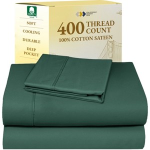 Cotton Sheets Set - Softest 400 Thread Count Bed Sheets, 100% Cotton Sateen, Cooling, Deep Pocket by California Design Den - 1 of 4