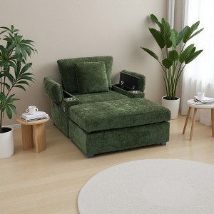 Oversized Chenille Armchair with Ottoman, Sofa Bed, Cup Holders and Storage - 1 of 4
