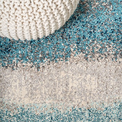 Cream and Turquoise Abstract Synthetic Area Rug