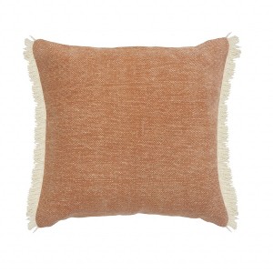 20" Orange And Tan Cotton Color Block Throw Pillow with Fringe - 1 of 4