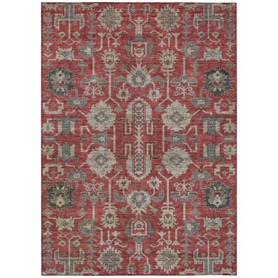 Red Beige And Charcoal Oriental Washable Indoor Outdoor Area Rug