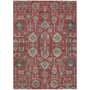 Red Beige And Charcoal Oriental Washable Indoor Outdoor Area Rug - 1 of 4