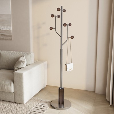 Bekrvio Freestanding Coat Rack with 8 Hooks, Tree Branch Design – Heavy Duty Metal Clothes Hanger Stand w/ Disc Base, Holds 250lb for Entryway,Bedroom