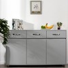 Three Doors Side Table, Grey color cabinet with 3 drawers and 3 doors, 2 different size shelving space - 4 of 4