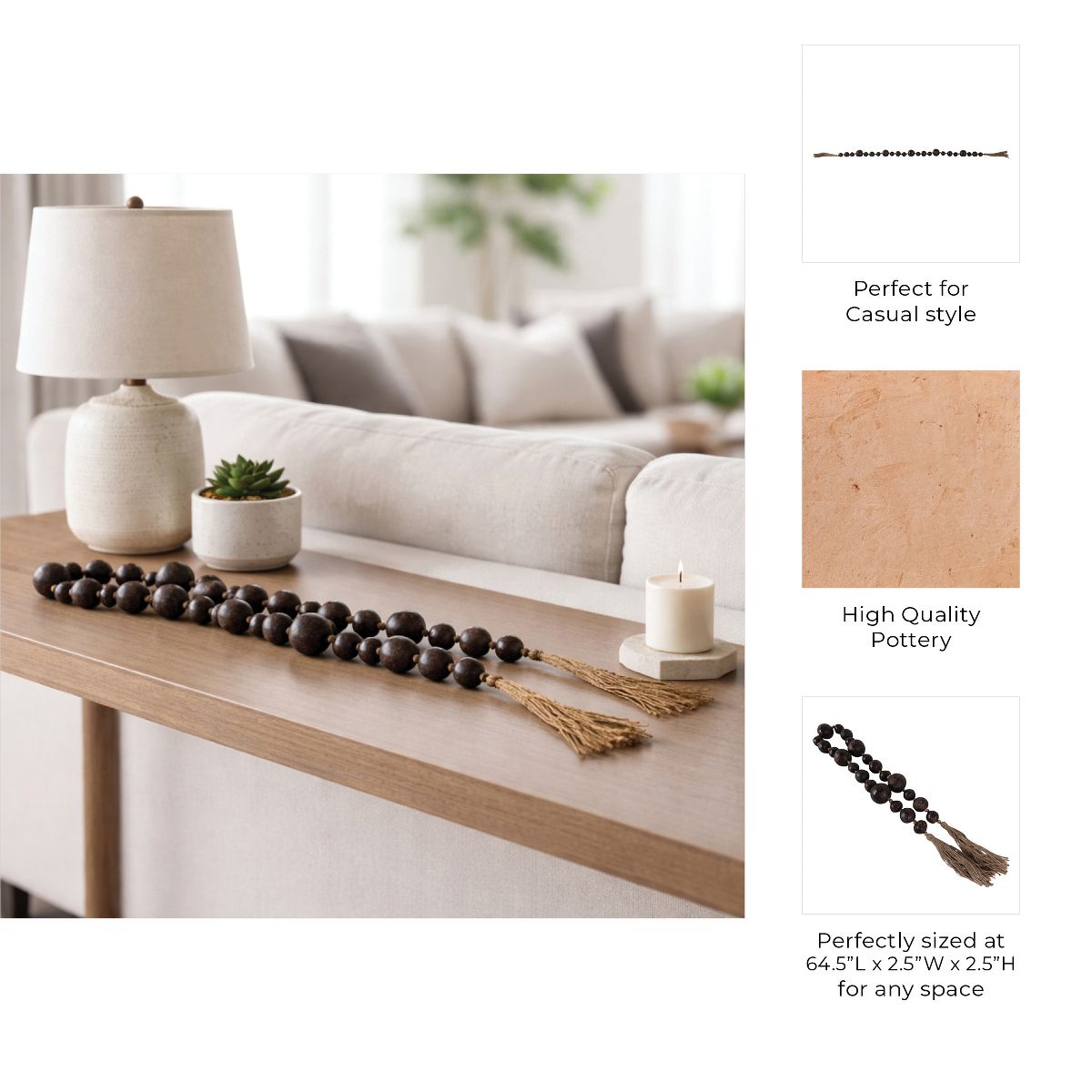 Terracotta Bead Garland with Jute Tassels for Home Decor - Decorative Accent for Bathroom, Office Desk, and Living Room Décor - thumbnail 4