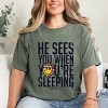 S.W.Smiley He Sees You When You're Sleeping - Women's Garment Dyed Graphic T-Shirt - 3 of 4