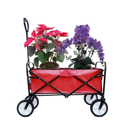 DOMETOUR Folding Wagon Garden Shopping Beach Cart (Red)