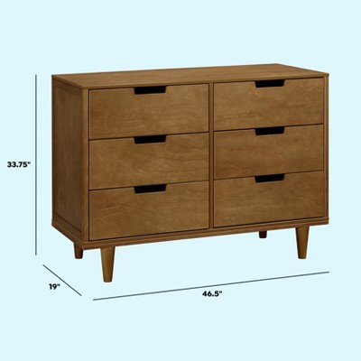 Walnut Pine Double Dresser with Six Drawers