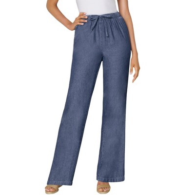 Woman Within Plus Size Petite Drawstring Denim Wide-Leg Denim Pant